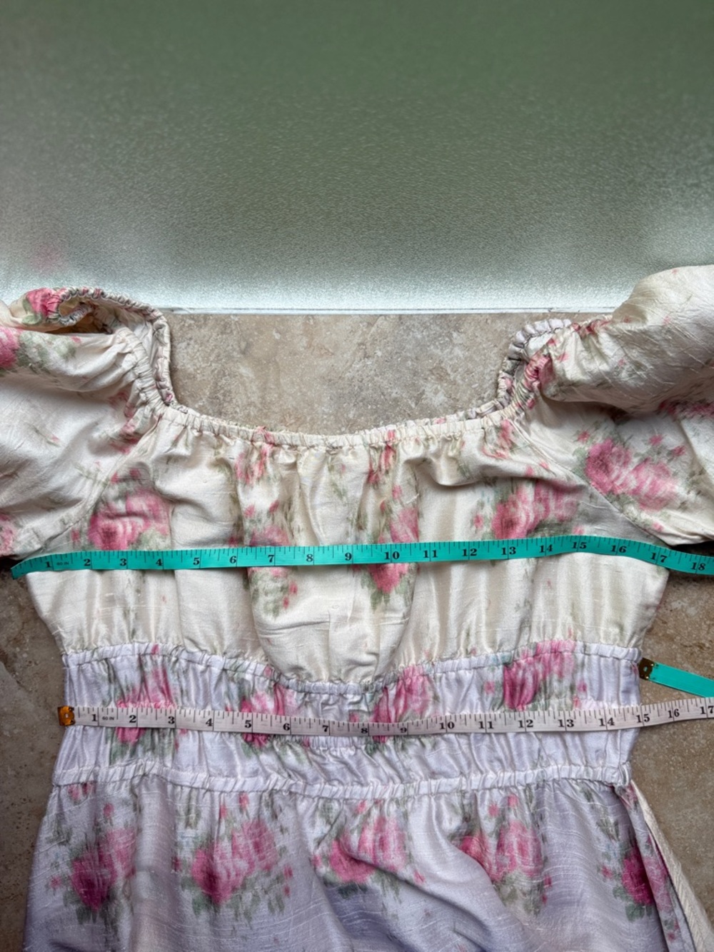 LoveShackFancy Terrence Dress 100% Silk - Pockets Ruffle Hem Puff Sleeve Eyelet - Picture 15 of 17